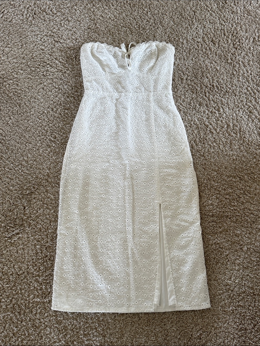 Lulu's White Strapless Eyelet Midi Dress